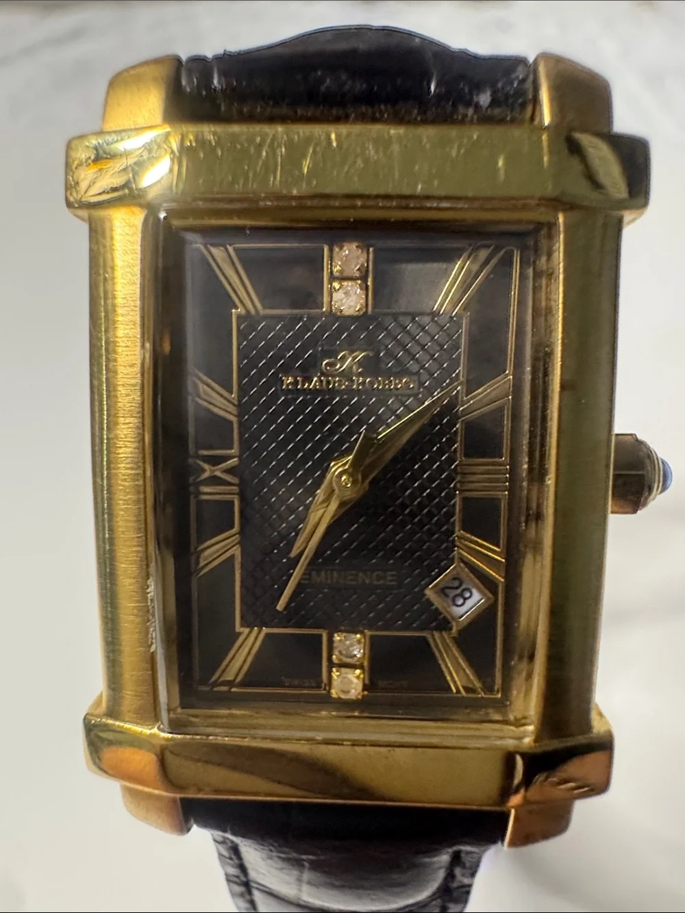 Eminence Black Dial Gold-Tone Rectangular Women’s Watch